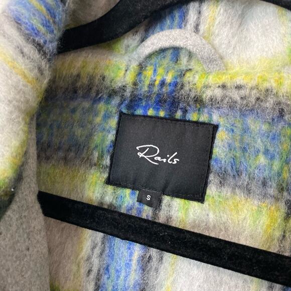 Rails Women's Turner Shacket Shirt Jacket Oversized Wool Blend Plaid Grey Blue S - Picture 7 of 9